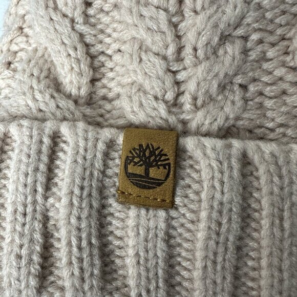 Timberland Winter Beanie One Size Light Pink Cable Knit Pom Fleece Lined Ski - Picture 3 of 5